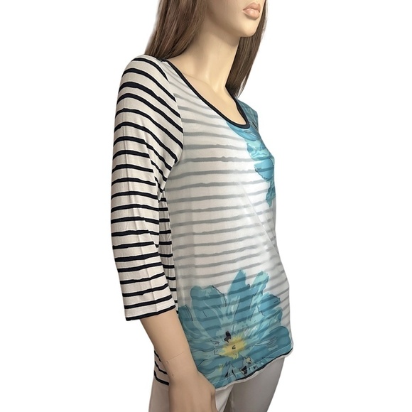 TRIBAL Top Shirt Blouse Tunic Rayon Nylon Limited Edition Floral and Stripe - Picture 6 of 14